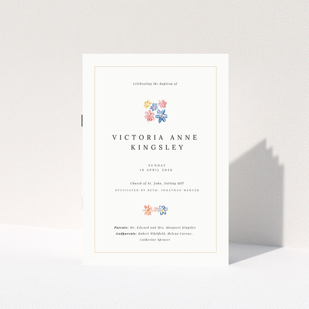 Floral christening order of service program with one photo and elegant design