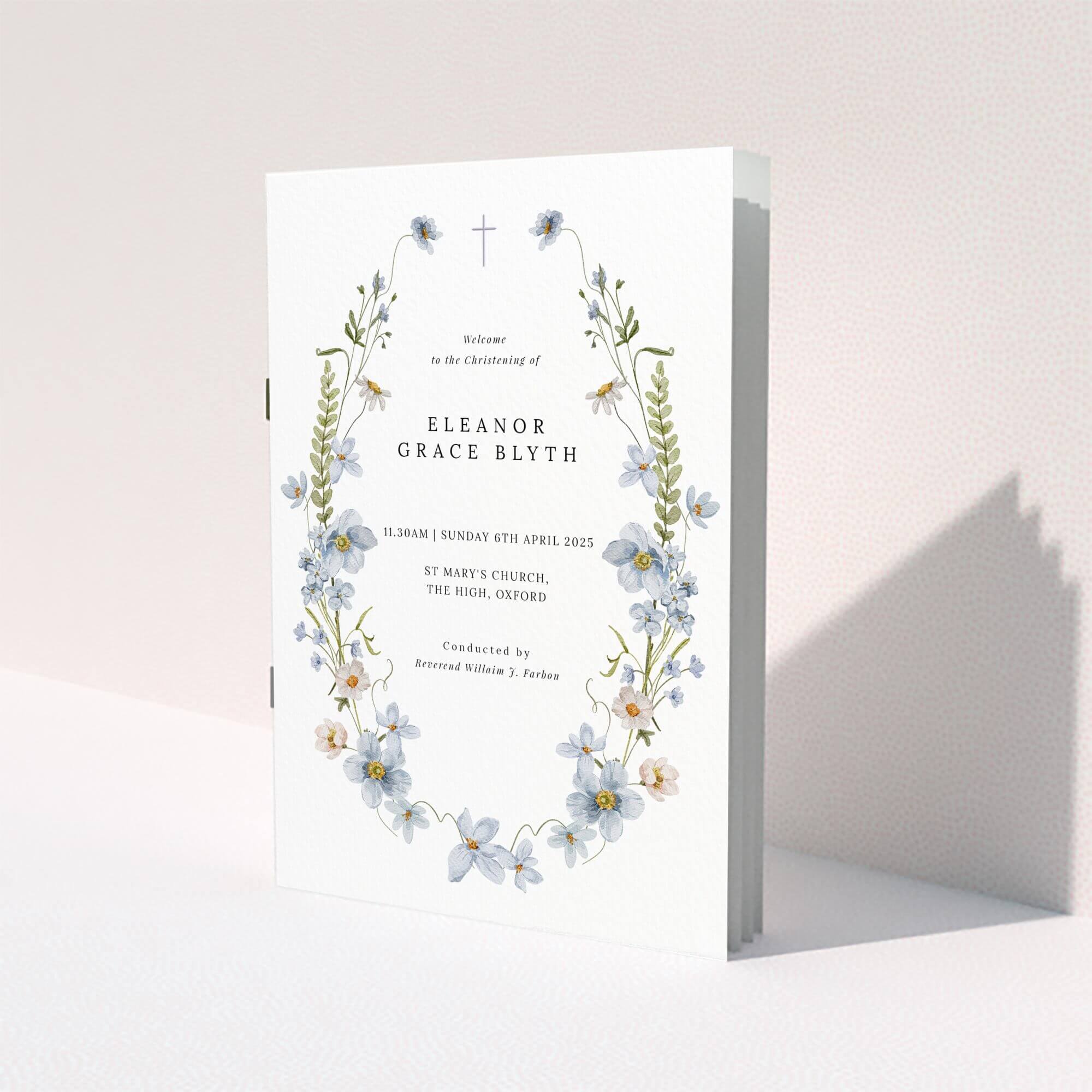 Floral Christening Design Floral christening order of service programme with vintage design elements and no photos.