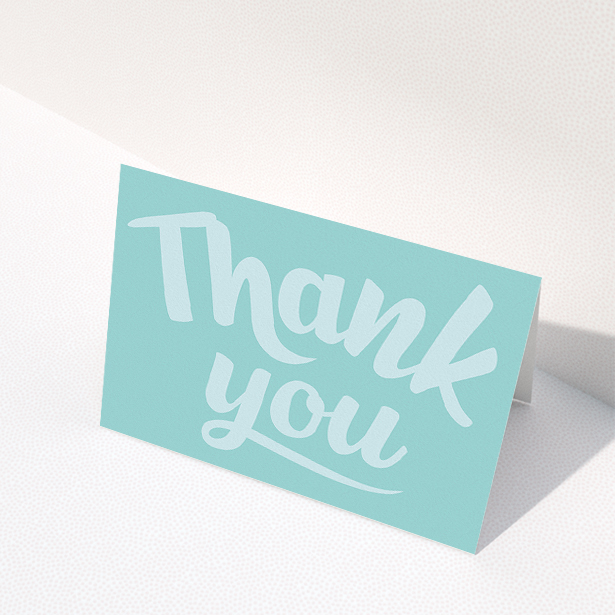 A christening thank you card named "Big Blue Typography". It is an A5 card in a landscape orientation. "Big Blue Typography" is available as a folded card, with mainly blue colouring.