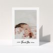 A christening thank you card design named "Portrait Thank You Photo". It is an A5 card in a portrait orientation. It is a photographic christening thank you card with room for 1 photo. "Portrait Thank You Photo" is available as a folded card, with mainly white colouring.