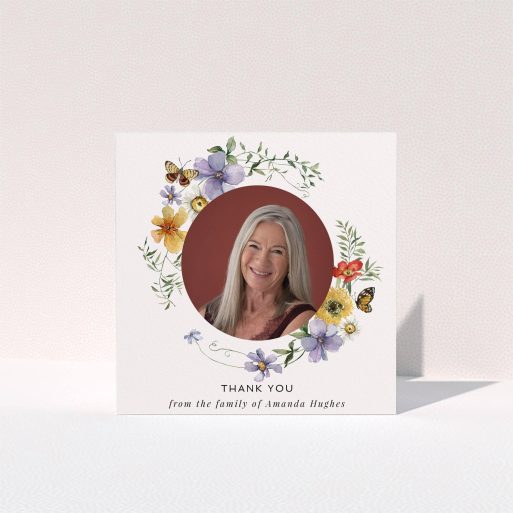 Floral Funeral Card Floral funeral thank you card design with one photo.