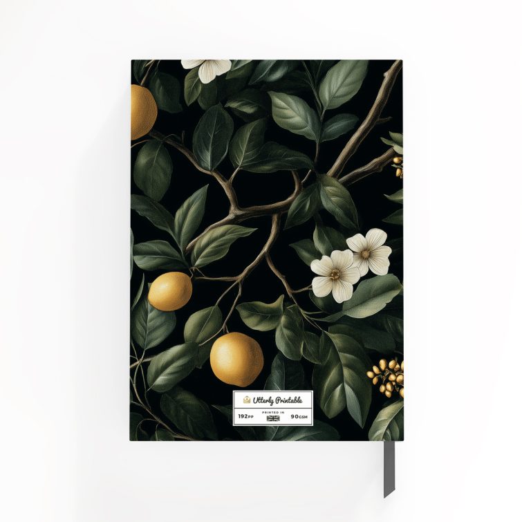 Floral notebooks with botanical design featuring oranges and leaves, suitable for personalised daily notes and scribbles, by Utterly Printable.