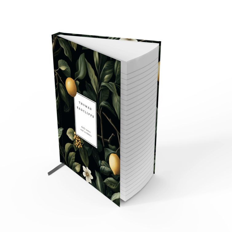 Floral notebooks with botanical design featuring oranges and leaves, suitable for personalised daily notes and scribbles, by Utterly Printable.