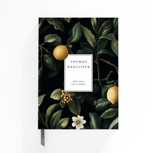 Floral notebooks with botanical design featuring oranges and leaves, suitable for personalised daily notes and scribbles, by Utterly Printable.