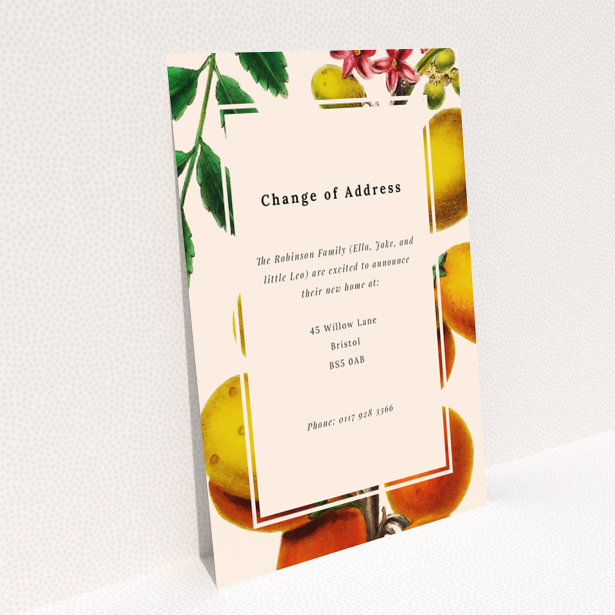 Change of address card design with vibrant fruit illustration - Portrait - reverse side featuring 1 decorative image