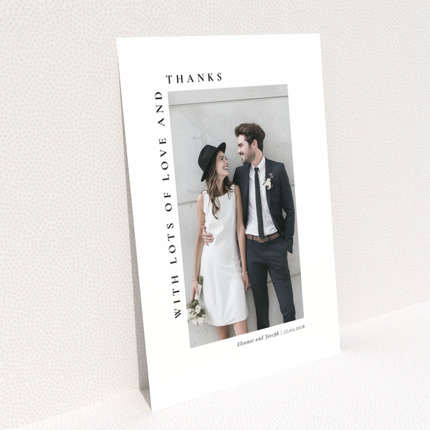 Reverse side of Portrait wedding thank you card design with no photos
