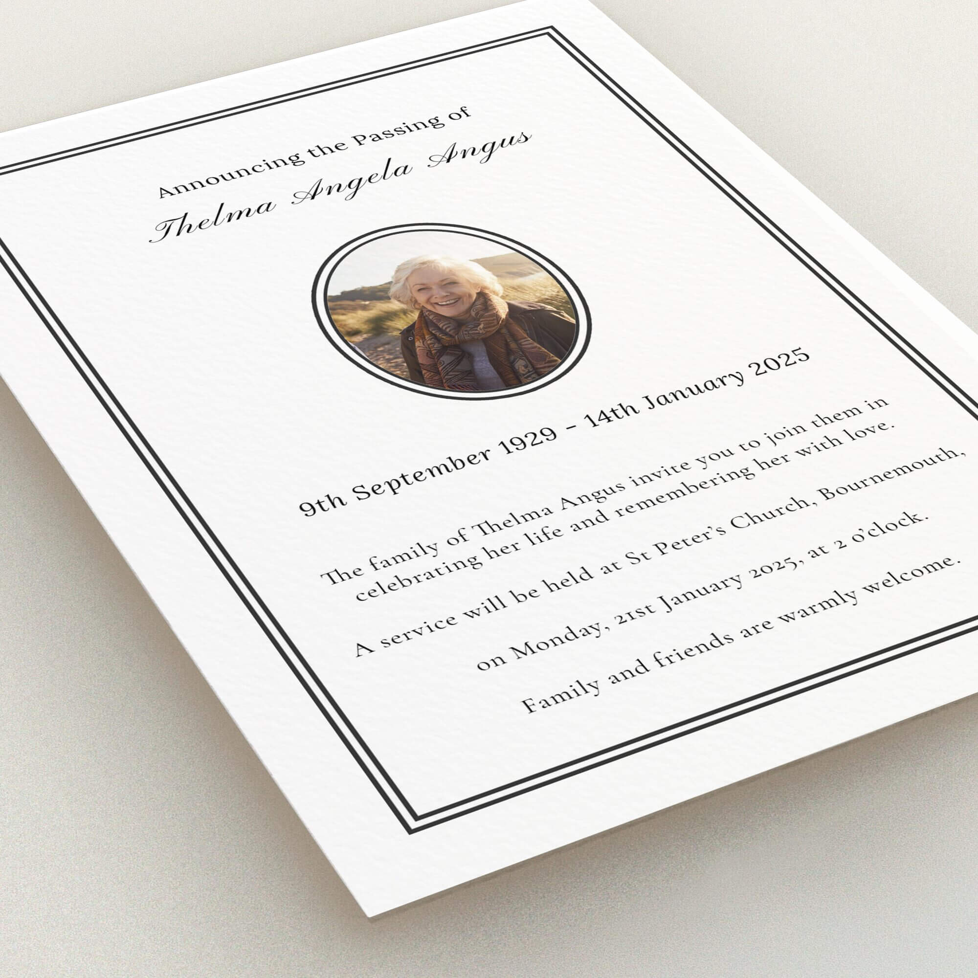 Personalised Funeral Announcement Cards Utterly Printable
