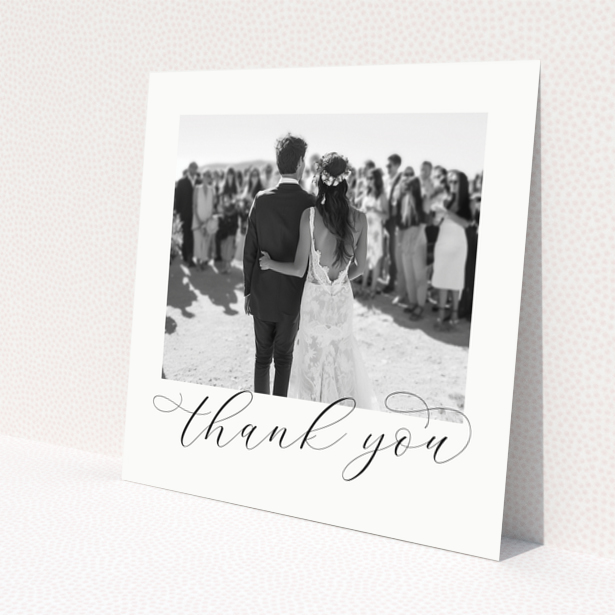 Wedding thank you card with one photo of a bride and groom