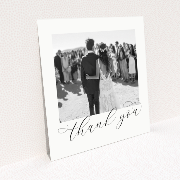 Wedding thank you card with one photo of a bride and groom
