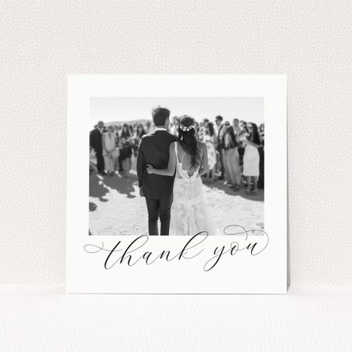 Wedding thank you card with one photo of a bride and groom
