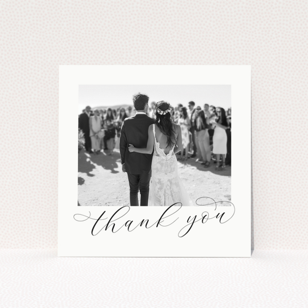 Wedding thank you card with one photo of a bride and groom