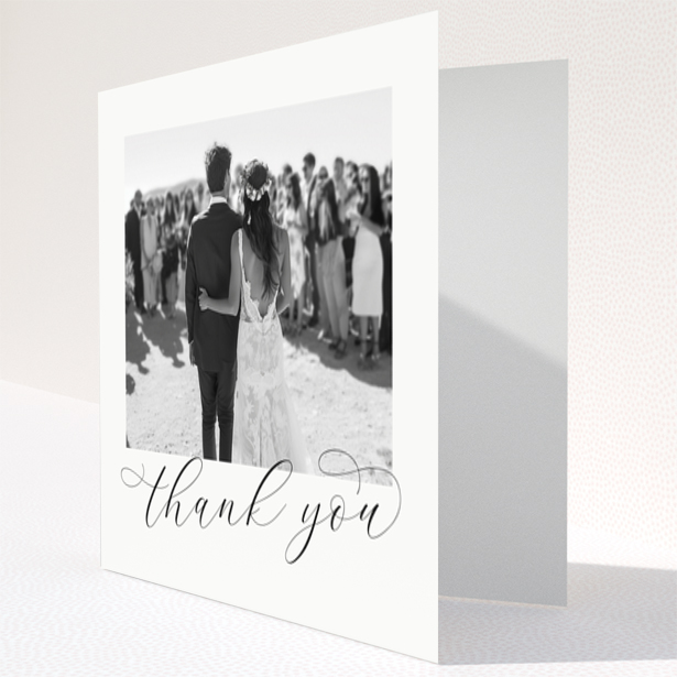 Wedding thank you card with one photo of a bride and groom