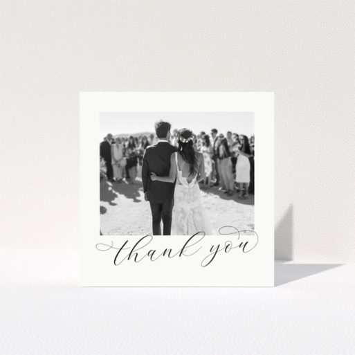 Wedding thank you card with one photo of a bride and groom