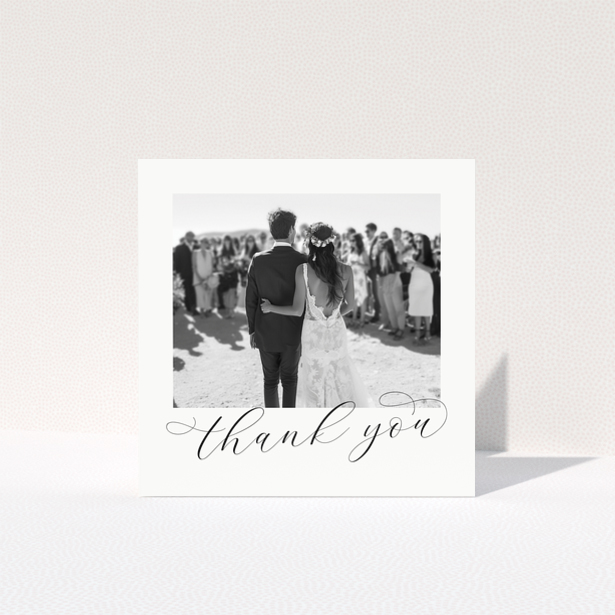 Wedding thank you card with one photo of a bride and groom