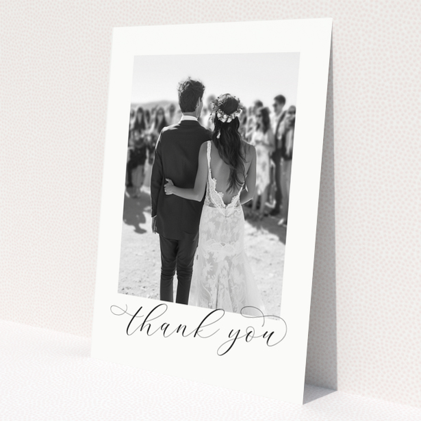 Wedding thank you card with one photo of a bride and groom