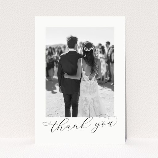 Wedding thank you card with one photo of a bride and groom