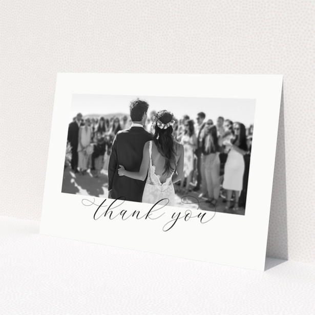 Wedding thank you card with one photo of a bride and groom