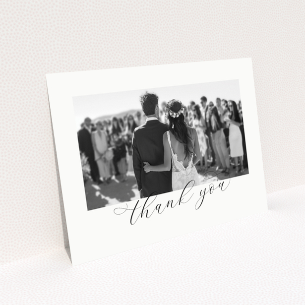 Wedding thank you card with one photo of a bride and groom