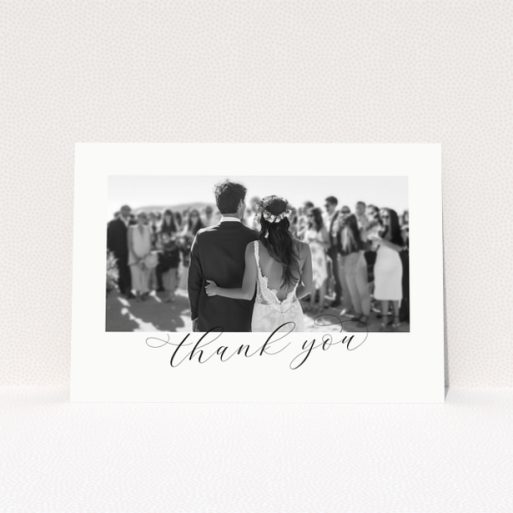 Wedding thank you card with one photo of a bride and groom