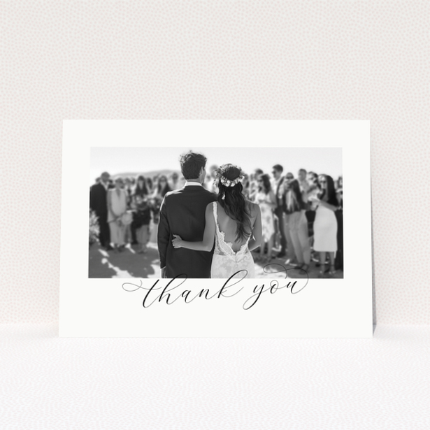 Wedding thank you card with one photo of a bride and groom