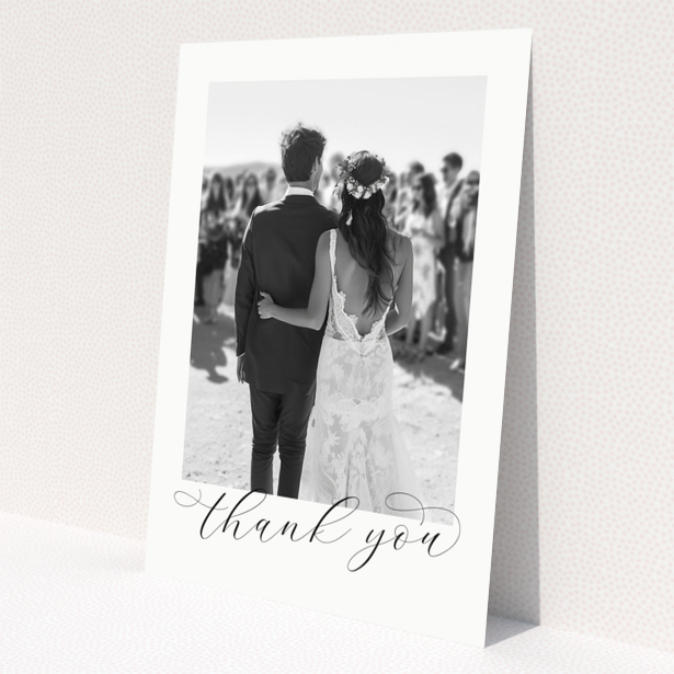 Wedding thank you card with one photo of a bride and groom