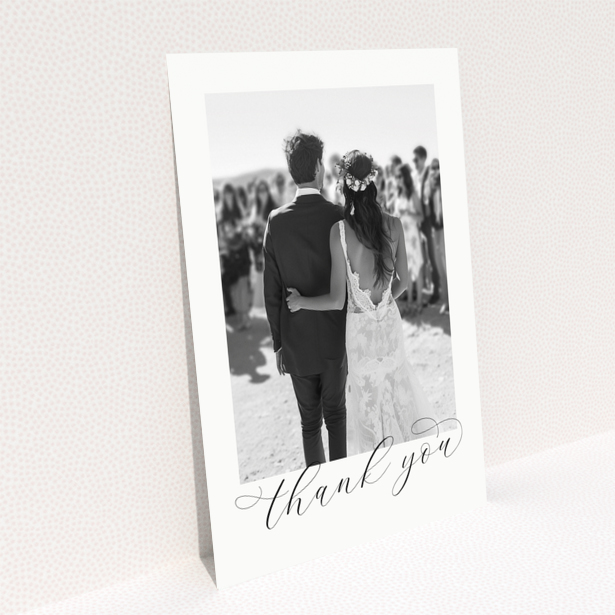 Wedding thank you card with one photo of a bride and groom