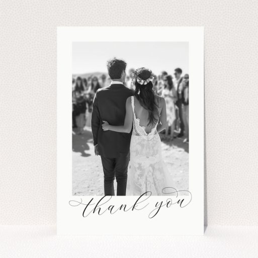 Wedding thank you card with one photo of a bride and groom