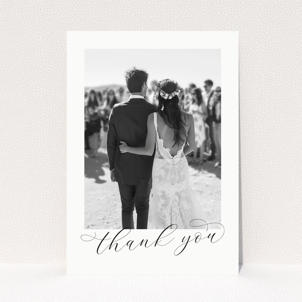 Wedding thank you card with one photo of a bride and groom