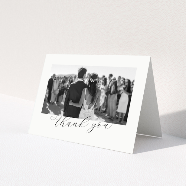 Wedding thank you card with one photo of a bride and groom