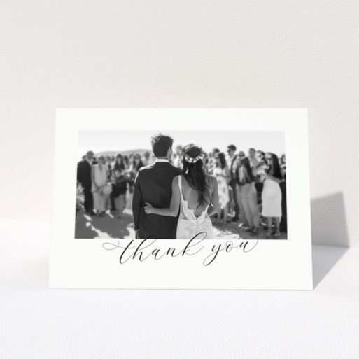 Wedding thank you card with one photo of a bride and groom