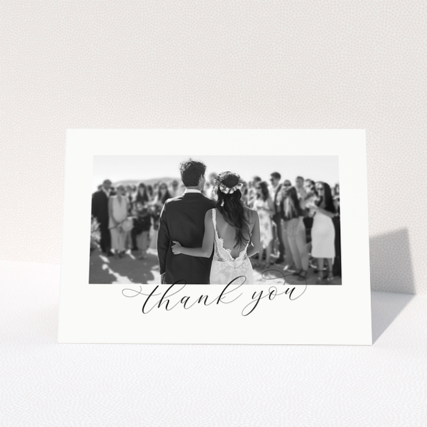 Wedding thank you card with one photo of a bride and groom