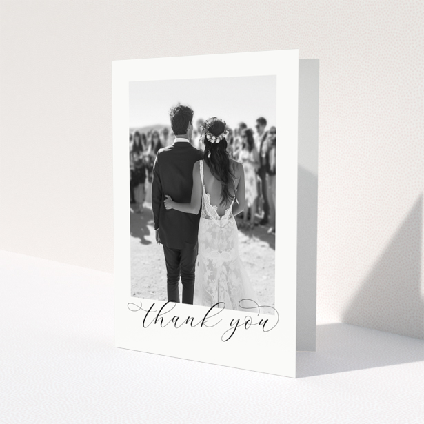 Wedding thank you card with one photo of a bride and groom