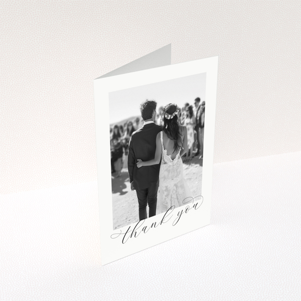 Wedding thank you card with one photo of a bride and groom