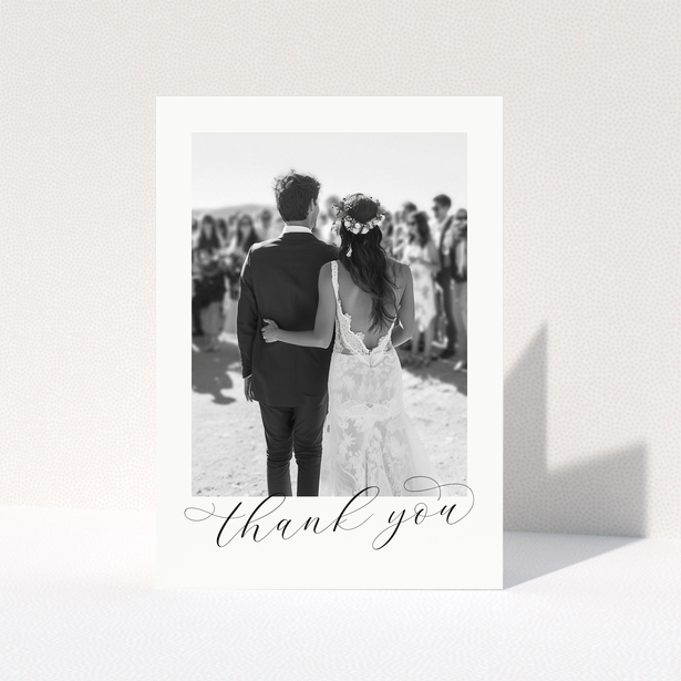 Wedding thank you card with one photo of a bride and groom