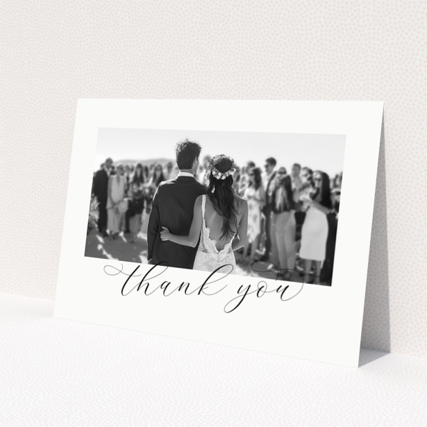 Wedding thank you card with one photo of a bride and groom