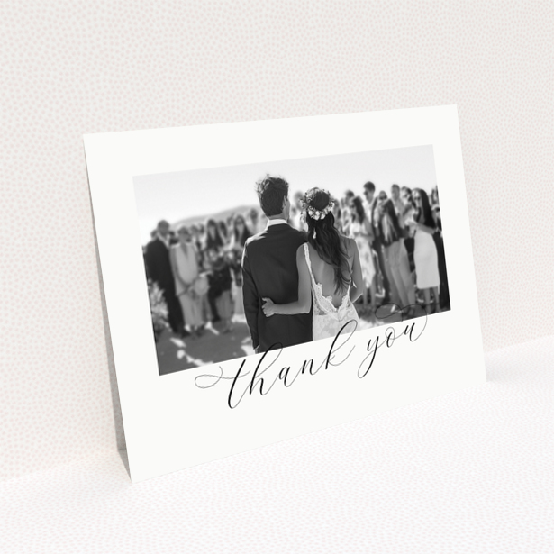 Wedding thank you card with one photo of a bride and groom