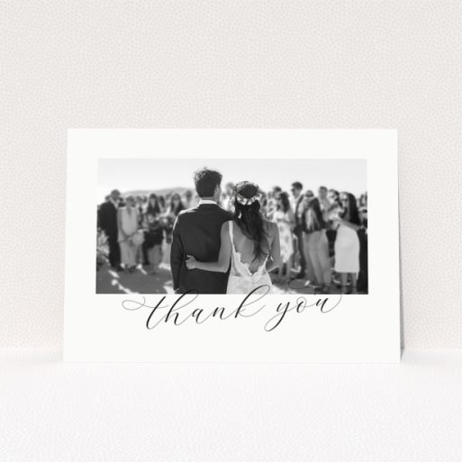 Wedding thank you card with one photo of a bride and groom