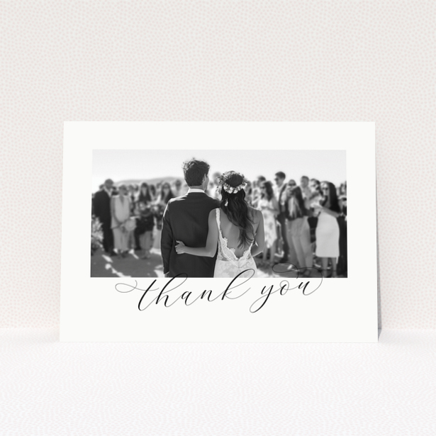 Wedding thank you card with one photo of a bride and groom