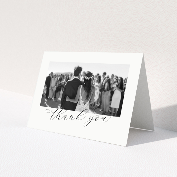 Wedding thank you card with one photo of a bride and groom