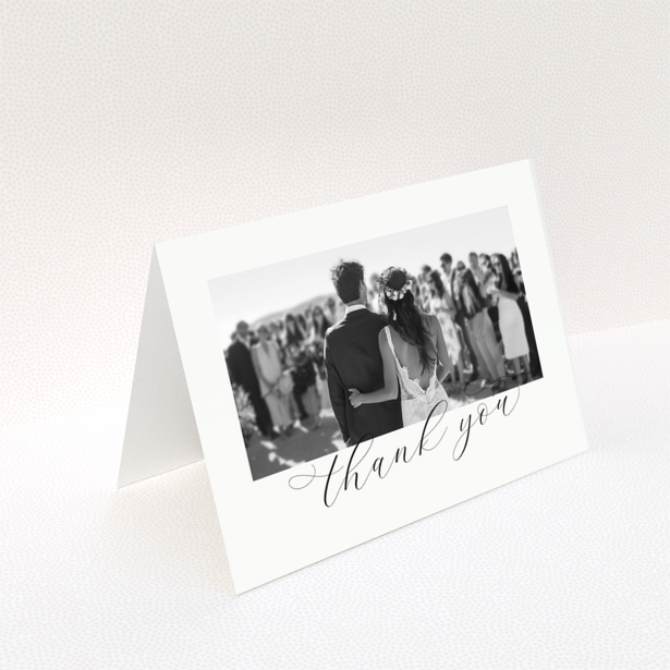 Wedding thank you card with one photo of a bride and groom