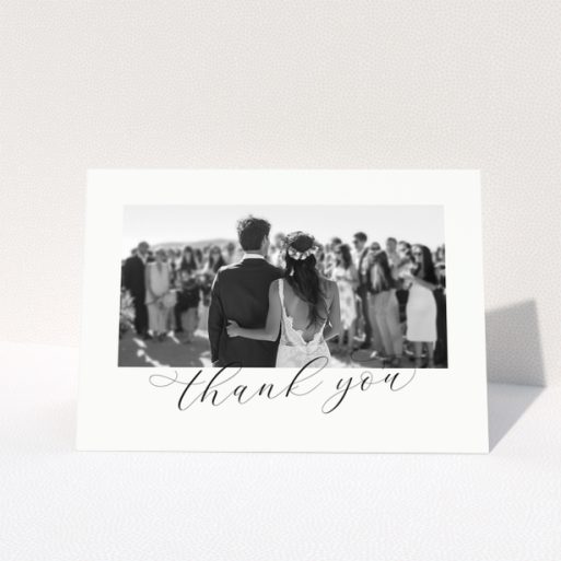 Wedding thank you card with one photo of a bride and groom