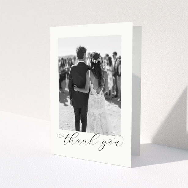 Wedding thank you card with one photo of a bride and groom