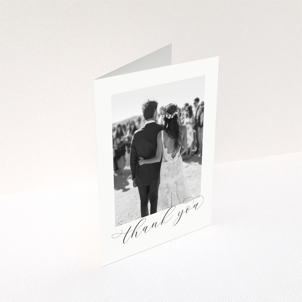 Wedding thank you card with one photo of a bride and groom