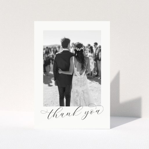 Wedding thank you card with one photo of a bride and groom