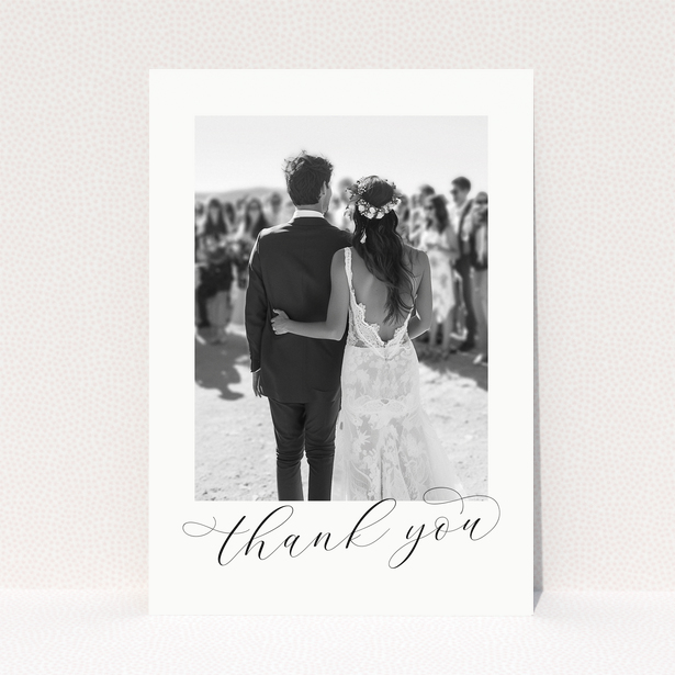 Wedding thank you card with one photo of a bride and groom