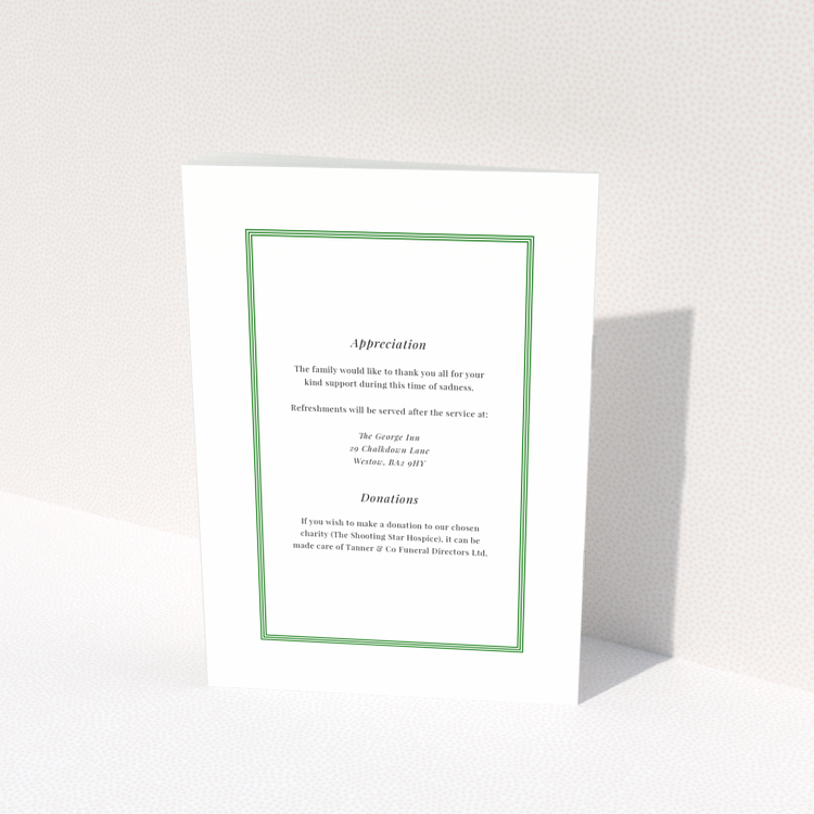 Funeral order of service program design with single photo on back page titled Portrait by Utterly Printable