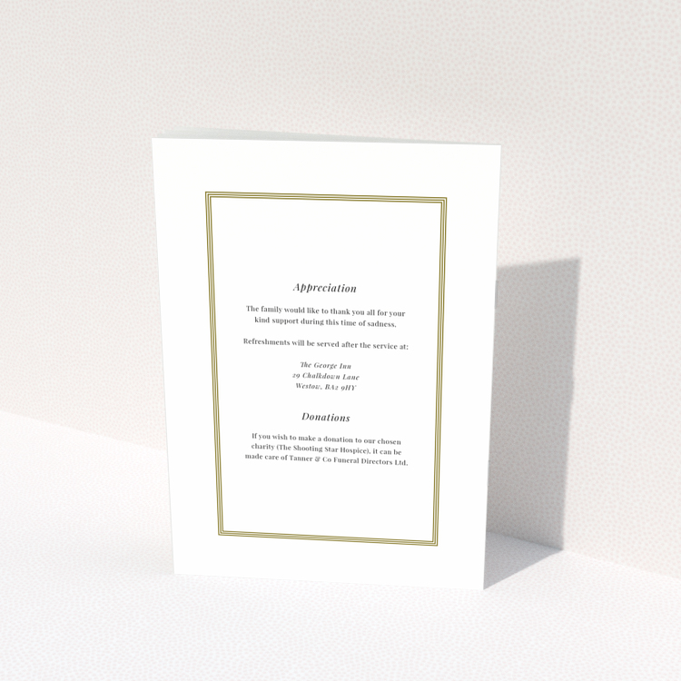 Funeral order of service program reverse side design with no photos, titled Portrait.