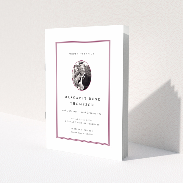 Funeral order of service program with one photo in elegant design layout for personalised print.