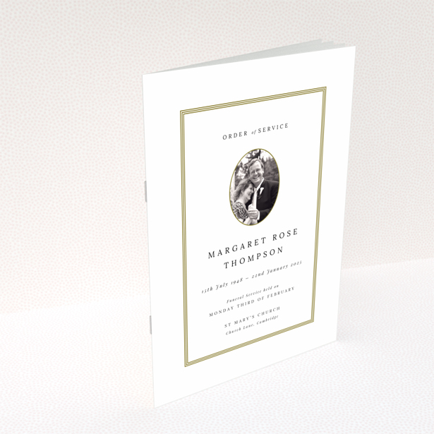 Funeral order of service program reverse side design with no photos, titled Portrait.