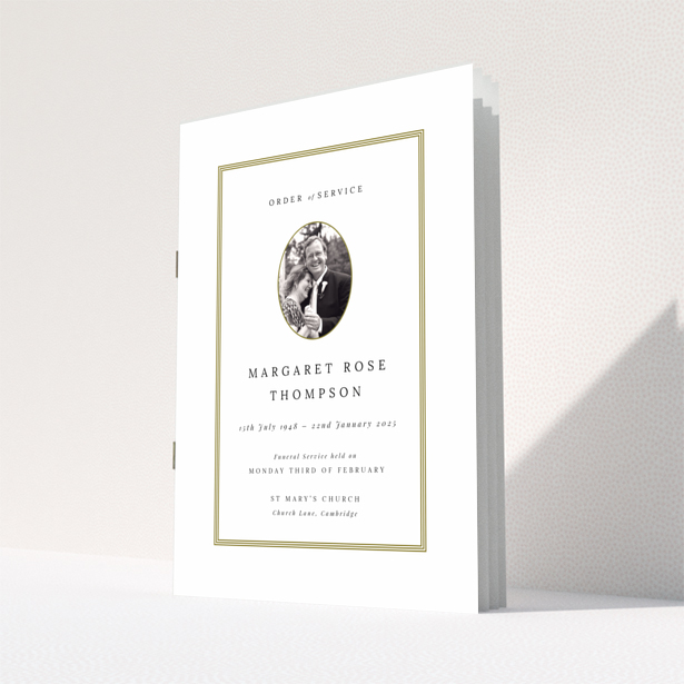 Funeral order of service program reverse side design with no photos, titled Portrait.